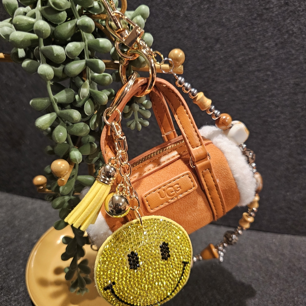 Mini Bag Charm Keychain | Rhinestone Smiley | Inspired | Cute Purse Accessory